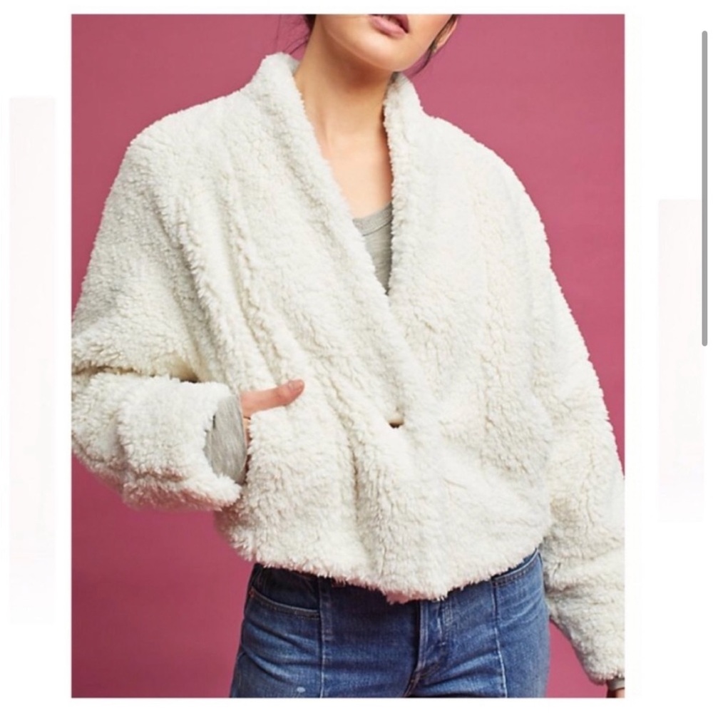 Anthropologie -Hei Hei White Sherpa Cropped Jacket